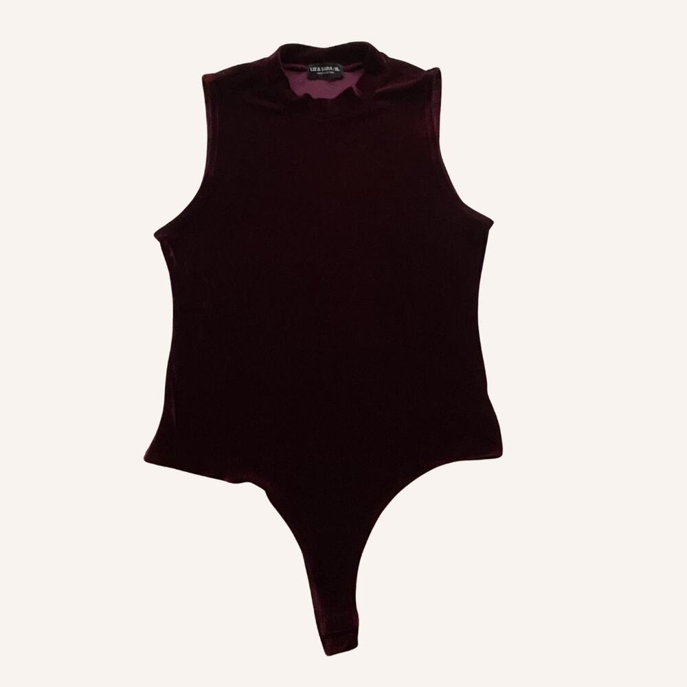 LIZ & SARA bodysuit XL maroon crimson velvet sleeveless EUC